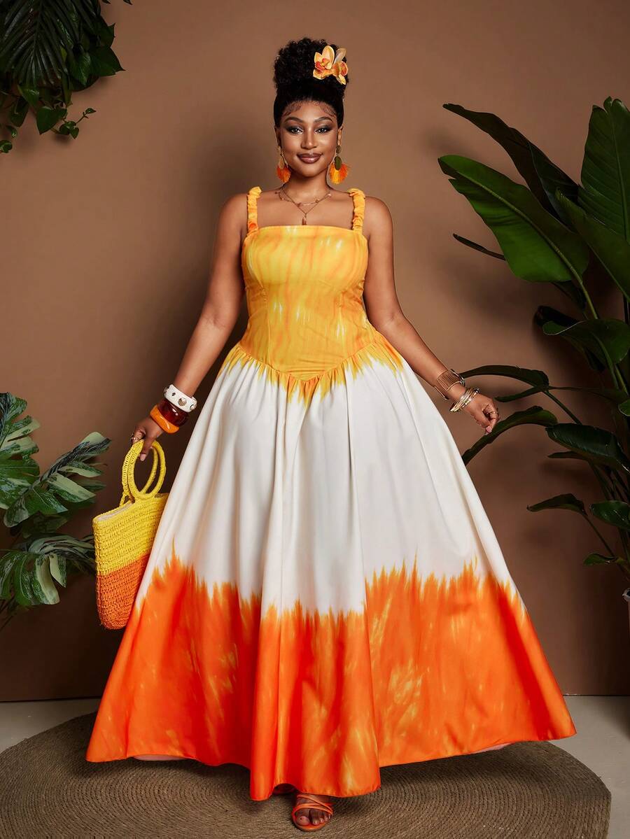 Maweii Abito da donna taglie forti con cerniera in vita e gradiente di colori, elegante, adatto per vacanze al mare, feste in spiaggia, fotografia di viaggio, stile resort fresco - Multicolore - Visualizzare 1