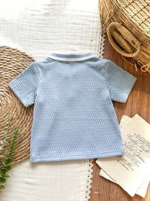 SHEIN Baju Pullover Kasual Nyaman Serbaguna untuk Bayi Laki-laki, Terbuat dari Kain Bertekstur Unik - Baby Blue - View 2