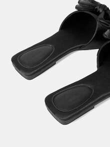 CUCCOO HITCHD 蝴蝶结简约百搭气质舒适时尚大方通勤度假沙滩平底凉鞋 - 黑色 - 查看 5