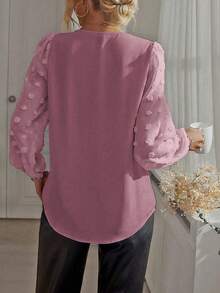 EMERY ROSE Plus Size Women Casual/Work Solid Color Lantern Sleeve Top - Dusty Pink - View 2