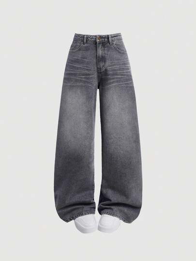 SHEIN Girlism Y2K 复古宽松阔腿牛仔裤，原宿风韩流街头服饰，2000 年代复古风格，适合青少年女孩春季、秋季返校季穿着。