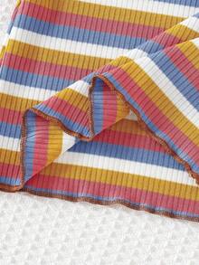 Genkimix Kids Young Girl' Cute Vacation Colorful Striped Purple Embroidered Rib Flare Pants Set - Brown - View 8