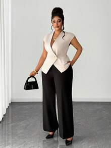Maweii Blazer sin mangas de corte slim de moda de verano para tallas grandes - Caqui - Ver 4