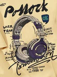 Teenager Boy Round Neck Letter & Headphone Print Casual Versatile Short Sleeve T-Shirt - Multicolor - View 5