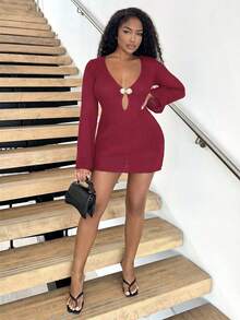 Alexandranx METAL DECOR CUT OUT COVER UP DRESS FOR SUMMER BEACH VACATION - Burgundy - View 5