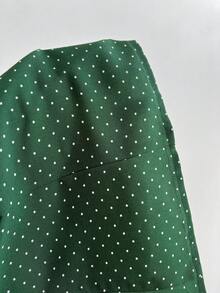 Elamini 女士波点印花翻领修身短袖衬衫 - 墨綠色 - 查看 6