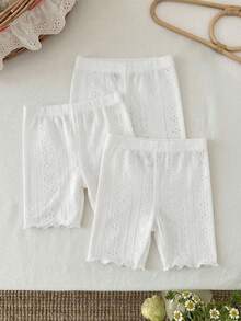 SHEIN Emery Rose Kids 少女針織提花面料 3 件組內搭褲 - 白色 - 查看 2