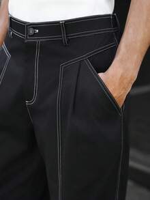 Manfinity Homme 男士工装裤，休闲宽松版型长裤，适合海滩、通勤、锻炼、户外、健身、慢跑等场合，春秋季穿着舒适。 - 黑色 - 查看 6