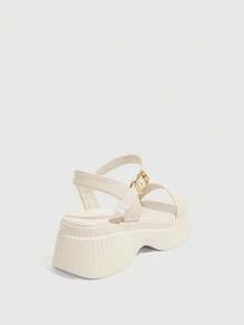 HighSole Round Toe Comfy Simple Platform Wedge Sandals For Women, Suitable For Summer Outfits Spring Shoes Spring Break Easter - Apricot - View 3
