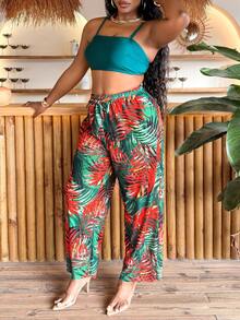 Slaydiva Ensemble de 3 pièces de maillot de bain pour femmes grandes tailles, débardeur, bas triangle, maille imprimée avec ceinture, convient pour la plage, la piscine, les vacances - Multicolore - Voir 3