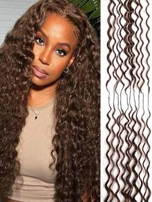 Boho Braids شعر إنساني موجي عميق للضفائر البوهيمية المصنوعة يدويًا بالكروشيه، شعر إنساني مفصول مسبقًا بدون عقد، للضفائر، بطول 16-22 بوصة، باللون البني الداكن - S4 - مشاهدة 3