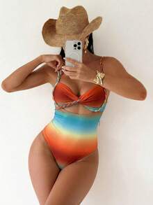 Swim SXY Bộ bikini 3 món mùa hè mới dành cho nữ, gồm áo croptop dây buộc gradient và váy buộc hông, thích hợp cho tiệc biển, trang phục đi biển, trang phục dự tiệc, đồ hai mảnh nghỉ dưỡng, váy đi nghỉ mát, bộ bikini kèm áo khoác ngoài, bộ 2 mảnh áo khoác ngoài bikini, trang phục đi biển, váy đi biển cho nữ. - Nhiều màu - Xem 3