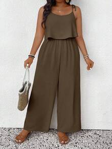 SHEIN Frenchy Plus Size Casual Vacation Textured Solid Color Jumpsuit - Grey - View 6