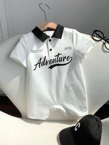 SHEIN Pelele de punto para bebé niño, de moda, casual y versátil, con estampado de letras, sin mangas y manga corta, adecuado para primavera/verano, interior, exterior, uso diario, deportes, juegos, fiestas, fotos, vacaciones y días festivos - Multicolor - Ver 1
