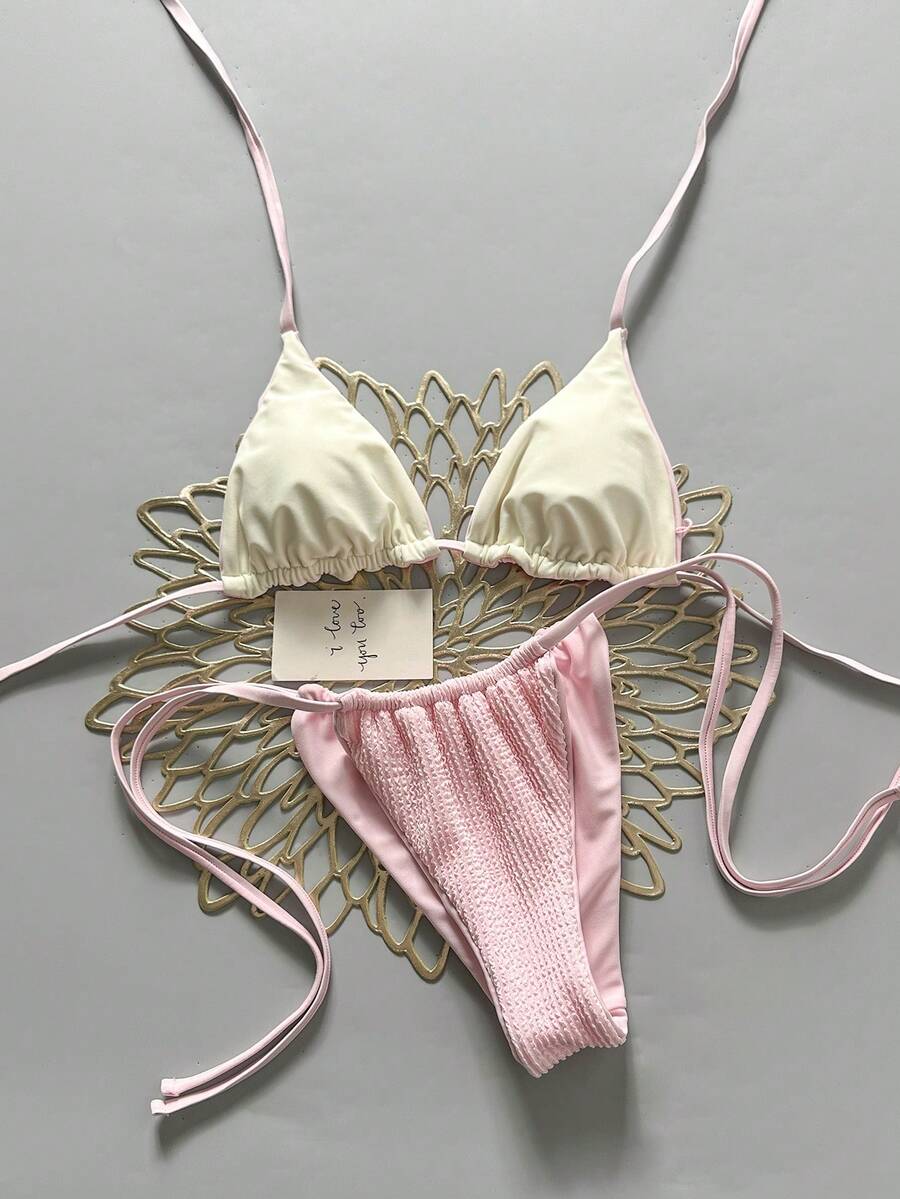 Swim Vcay Bộ bikini hai mảnh màu xanh lá cây lấp lánh, dây mảnh, hở lưng, buộc dây bên hông, cạp cao, thích hợp cho mùa Xuân/Hè 2026, dành cho người nổi tiếng trên mạng xã hội. - Nhiều màu - Xem 1