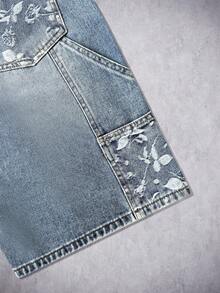 Manfinity EMRG Men's Hip Hop Streetwear Patchwork Design Washed Blue Denim Cargo Shorts - Light Wash - View 4