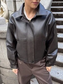 Marta Soriano Áo khoác da dày dặn, thường ngày, rộng rãi, thoải mái, mùa thu/đông mới cho nữ - màu đen - Xem 3