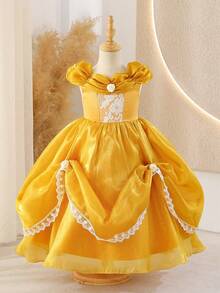 Glamorique Kids Yellow Girls' Graduation Ball Gown,White Summer Lace Flower Girl Dress,Soft - Yellow - View 6