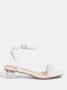 CUCCOO TILAWA Stylish And Transparent Special-Shaped Thick-Heeled Women's Rhinestone Decorative Naked Sandals, Square-Headed Glossy High-Heeled Sandals, Comfortable Heel-Shaped Banquet Daily Women's Sandals Summer Shoes Summer Shoes - White - View 6