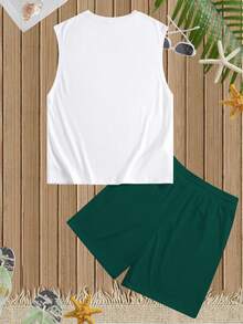 Manfinity RSRT Bộ áo ba lỗ và quần short in họa tiết nhiệt đới dành cho nam. - Màu xanh lá cây đậm - Xem 3