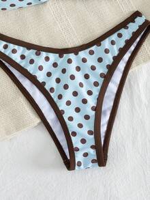 Oceva Bộ bikini hai mảnh chấm bi buộc dây cổ gợi cảm dành cho nữ mùa hè đi biển, gồm bikini và quần tam giác. - Màu xanh lam - Xem 7