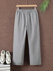 SHEIN Vacaura Loose Knit Label Straight Leg Pants For Teens, Suitable For Streetwear And Sports, Spring And Summer - Grey - View 2