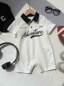 SHEIN Pelele de punto para bebé niño, de moda, casual y versátil, con estampado de letras, sin mangas y manga corta, adecuado para primavera/verano, interior, exterior, uso diario, deportes, juegos, fiestas, fotos, vacaciones y días festivos - Multicolor - Ver 3