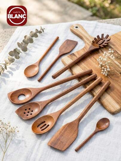 Madebyblanc 1PC Premium Acacia Wood Spoon For Cooking,Non Stick Wooden Kitchen Utensil Set Heat-Resistant Wooden Spoons, Ladle, Turner,Perfect For Cooking Good Kitchen Cookware Set,Meet All Your Request For Cooking