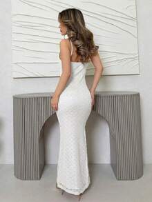 Jemour Đầm dài dáng ôm màu mơ thanh lịch, lãng mạn, cổ chữ V, dây mảnh, chất liệu có họa tiết, thích hợp cho ngày Valentine và mùa cưới, mùa xuân/hè, đầm ôm sát, trang phục phong cách boho cho nữ dự tiệc - trắng - Xem 2