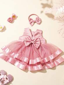 SHEIN Đầm không tay dễ thương đính nơ cho bé sơ sinh, trang phục chụp ảnh và phụ kiện. - Nhiều màu - Xem 3