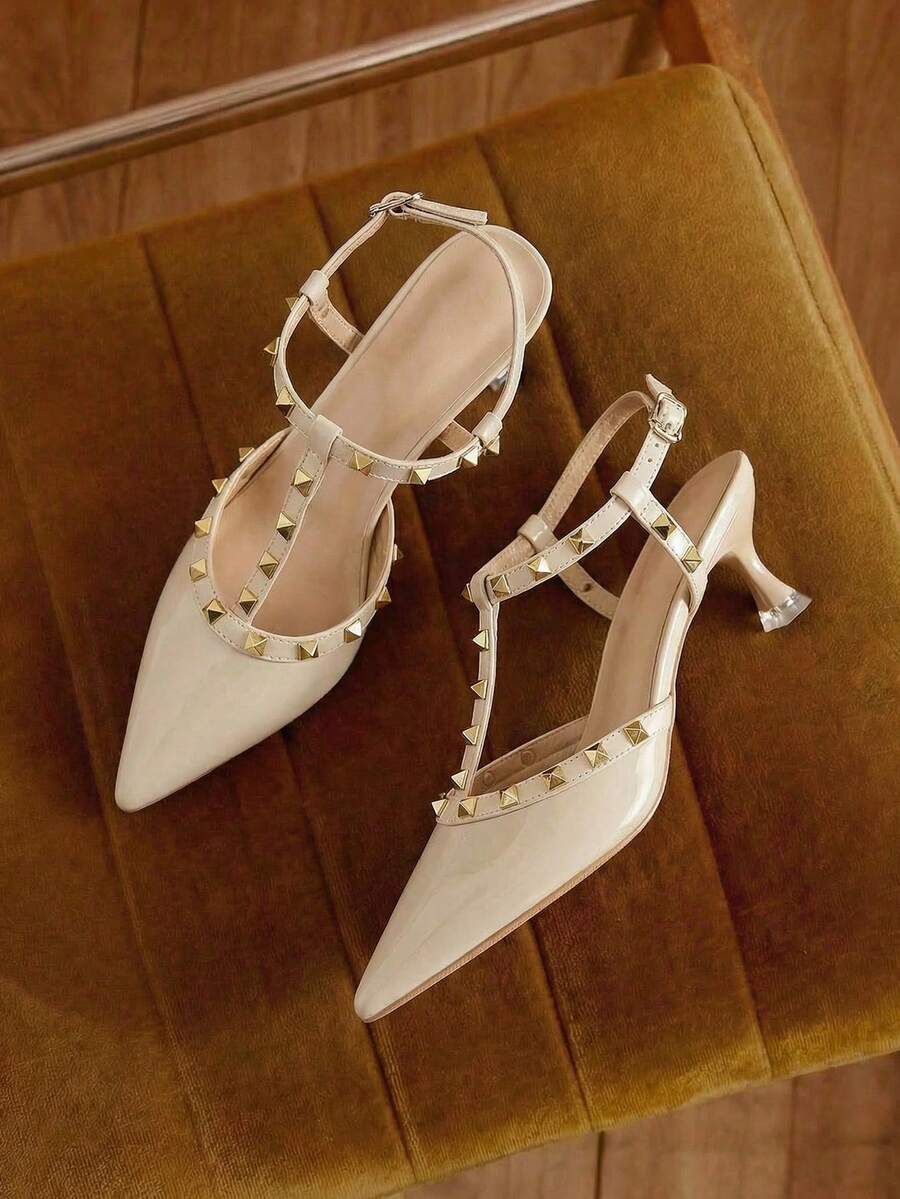 Fall/Winter 2025 Women's Pointed Toe High Heel Shoes, Fashionable And Versatile Design With Class, Spring/Summer,Elegant,Women Pumps,Elegant,Kitten Heels,Party Outfits - Beige - View 1
