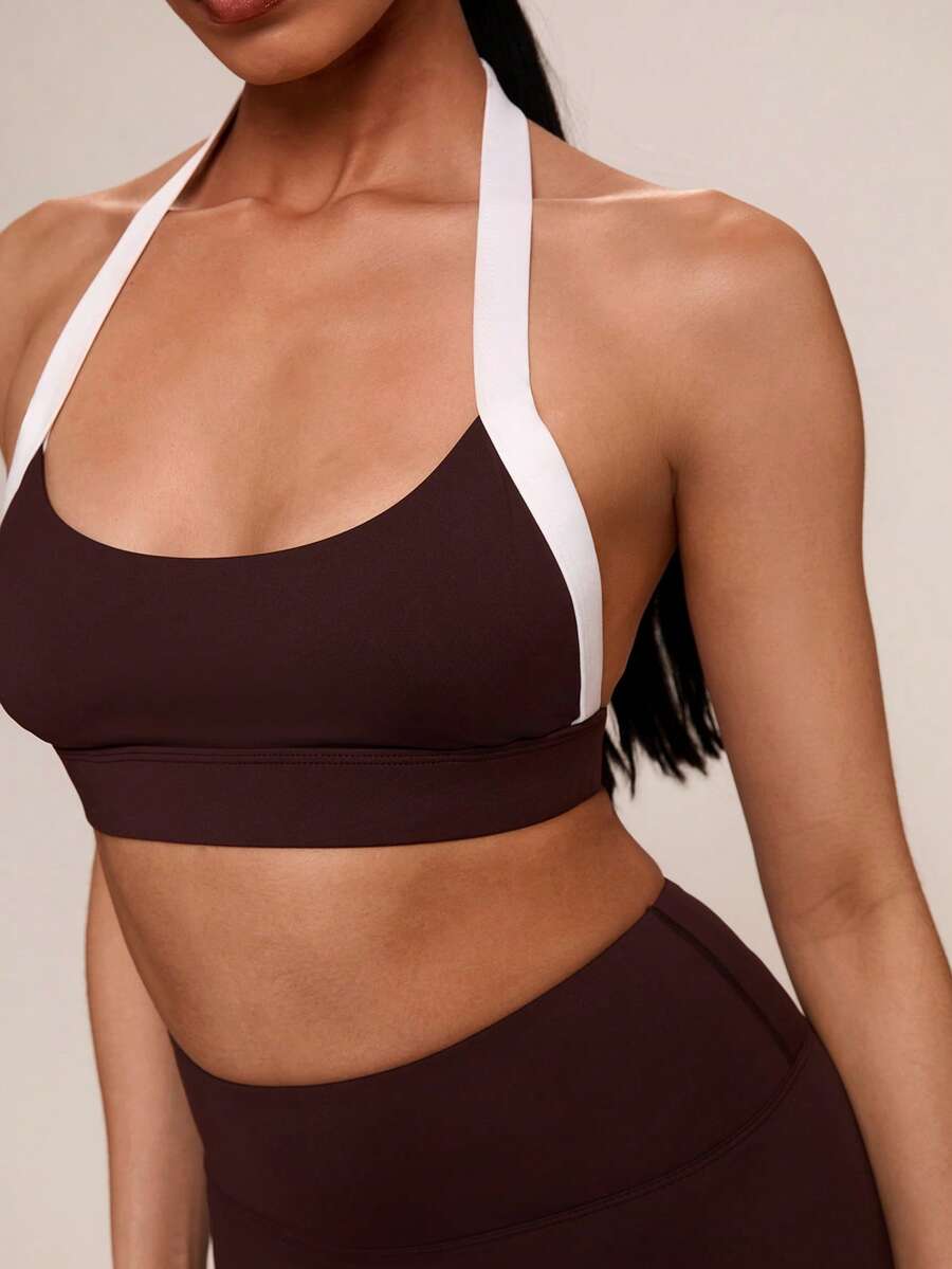 SHEIN BAE Débardeur d'été sportif à col ras-du-cou et dos nu de couleur contrastée - Tabac - Voir 1