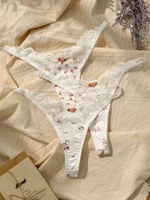 3packs Ditsy Floral Lace Trim G-String Sexy Lingerie - Multicolor - View 1