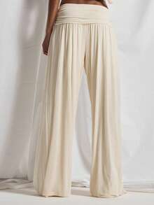 MUSERA Ruched Gathered Waist Flowy Chiffon Wide Leg Trouser Coord Trouser Only Cute Holiday Sexy Night Out Vacation Spring Summer Elegant Soleil Drape - Cream - View 4