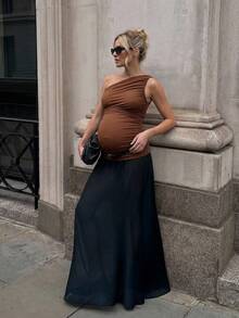 MaterniWear Maternity Casual Solid Color Sleeveless Fitted Tank Top, Summer - Rust Brown - View 5