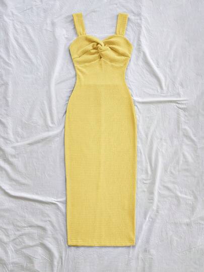 Soleia Women's Solid Color Twist Strap Mid-Length Vacation Dress,Summer Dresses For Women No Chest Padding