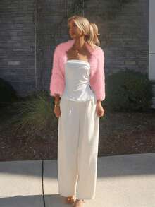 Sydney Algeri Sexy & Cute White Christmas Faux Fur Shawl Jacket, Autumn/Winter - Baby Pink - View 6