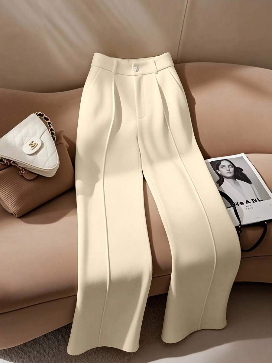 Franclia Pantalones rectos elegantes de oficina blancos para mujer - Albaricoque - Ver 1
