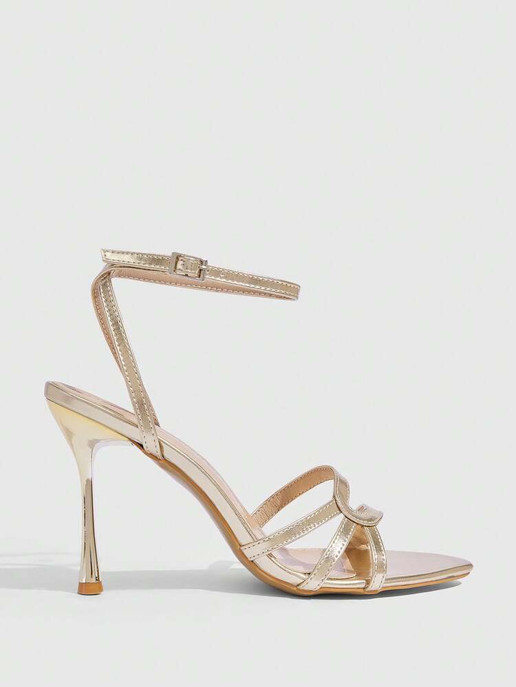 CUCCOO SZL Women Shoes Pointed Thin Heel Gold Thin Stripe Ankle Strap Fashion Simple Sexy Fashion Banquet Party Nightclub Women High Heel Open Toe Sandals Women's Shoes