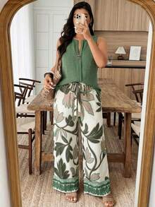 Weeklong Conjunto informal de 2 piezas con estampado floral y decoración de botones para mujer talla, primavera/verano - Albaricoque - Ver 6