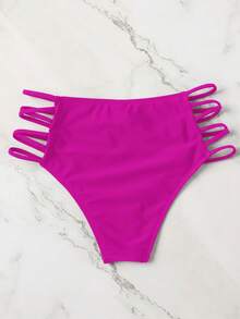 Swim Basics 女士纯色镂空性感比基尼泳裤，适合海滩度假，一口价，女士比基尼套装，泳装，塑形泳衣 - 玫紅色 - 查看 2
