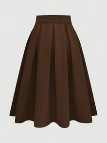 Olithes Falda plisada casual para mujer, versátil para primavera y otoño - Marrón - Ver 2