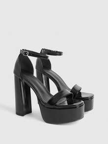 CUCCOO LuxiPop Women's High-Heeled Sandals, Black, Thick Heel Open-Toe With Fashionable And Simple Sandals, Super High Heel 12cm Sexy Dating, Nightclub Party Style, Vacation Wear, Travel Must-Have, 2000's Style - Black - View 3
