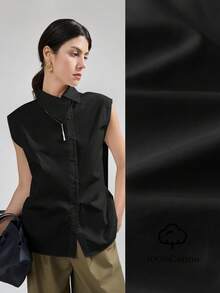 Ontre Áo sơ mi nữ dệt kim mùa hè mới 2026SS, màu đen trơn, cổ tròn, tay cánh hoa, kiểu dáng rộng rãi thoải mái, phù hợp cho giáo viên, công sở, lễ hội âm nhạc, phong cách công sở thường ngày, áo sơ mi cài nút thanh lịch thành thị. - màu đen - Xem 2