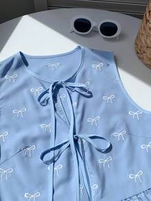 Blusa de rayas y estampado sin mangas para uso diario sencilla, tops sin mangas NMVL - Azul - Ver 8