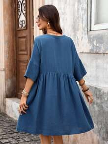 Breezaya 女士高开衩牛仔连衣裙 - 藍色 - 查看 2