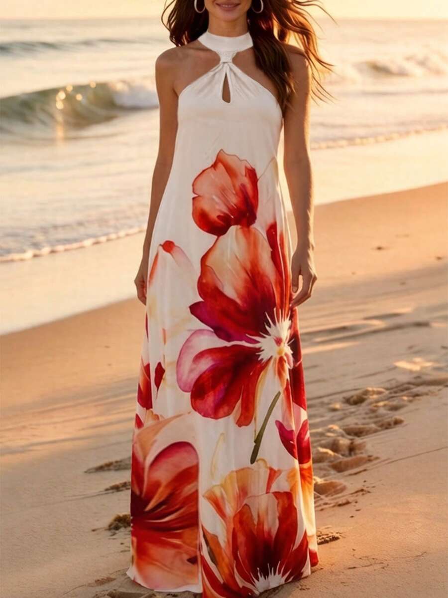 Balvessa Women's Printed Halter Dress For Vacation - Multicolor - View 1