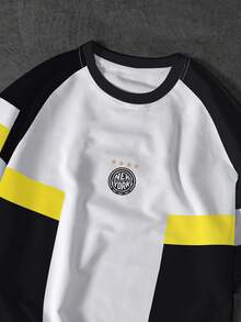 Manfinity Roghcode Men's Letter Print Round Neck Color Block Casual Everyday T-Shirt - Multicolor - View 3