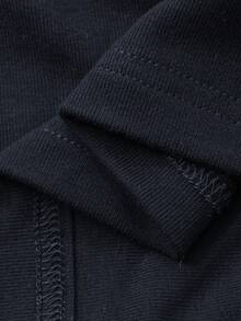 Dazy Plus Solid Color Elastic Fitted Bodycon V-Neck Sexy 3/4 Sleeve Cropped T-Shirt, Spring/Summer - Navy Blue - View 3