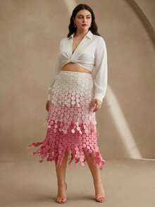 Anewsta 流苏镂空刺绣高腰半身裙，飘逸垂坠镂空半身裙，女士夏季节日装扮 - 粉色 - 查看 7